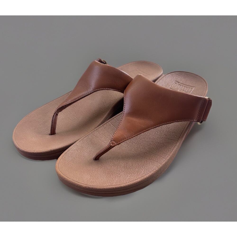 Fitflop Women's LuLu Leather Toepost Thong sandals AD3-592 Light Tan US Women 8